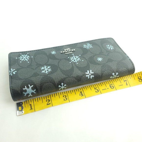 Coach Womens Graphite Snowflake Print Signature Canvas Bifold Slim Wallet - Picture 7 of 13